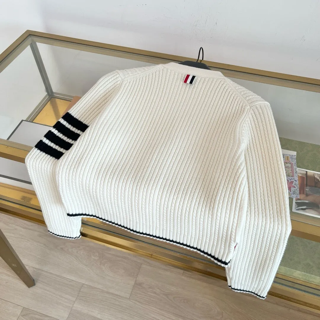 Ribbed Stripe Sleeve Cardigan