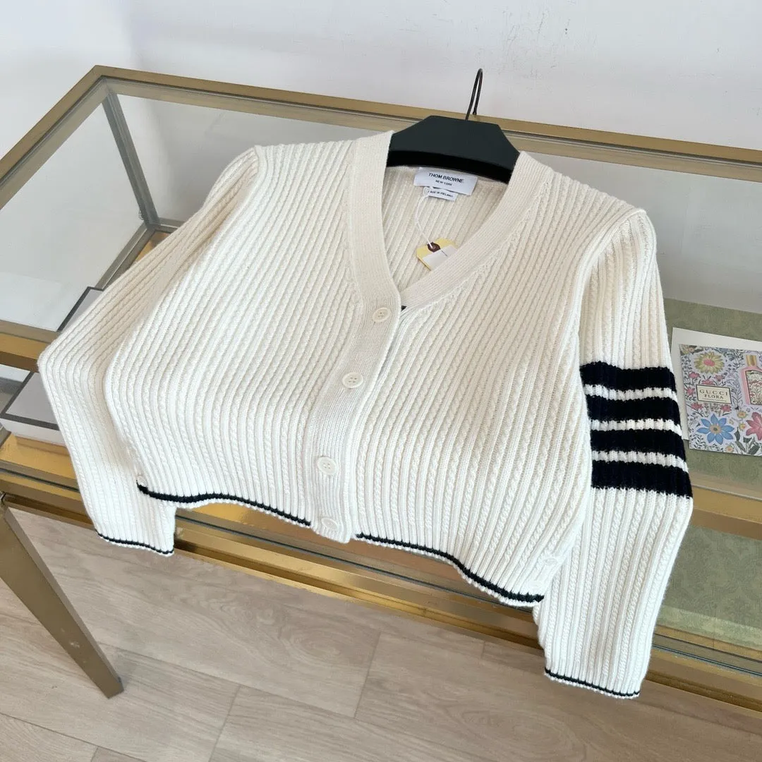 Ribbed Stripe Sleeve Cardigan
