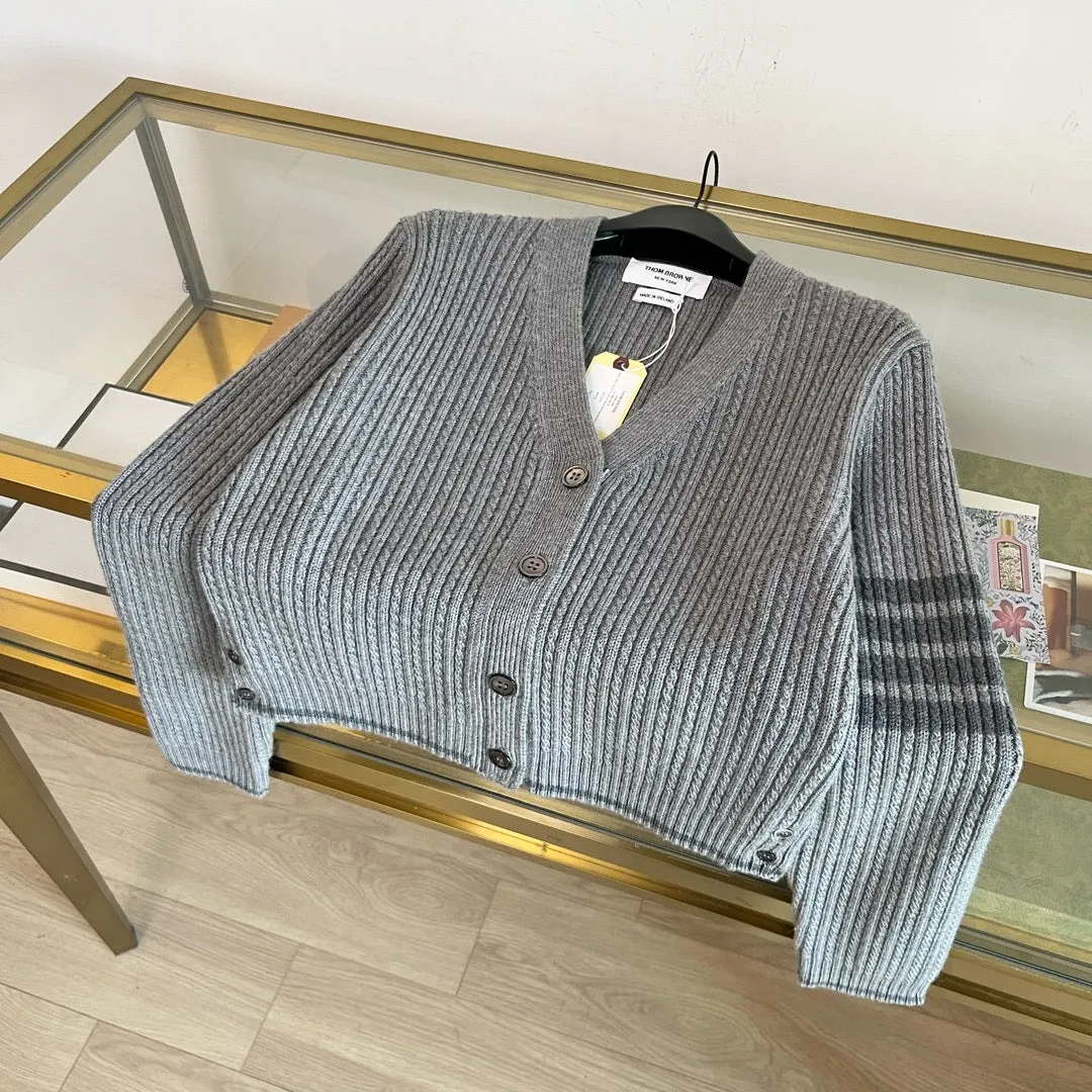 Ribbed Stripe Sleeve Cardigan