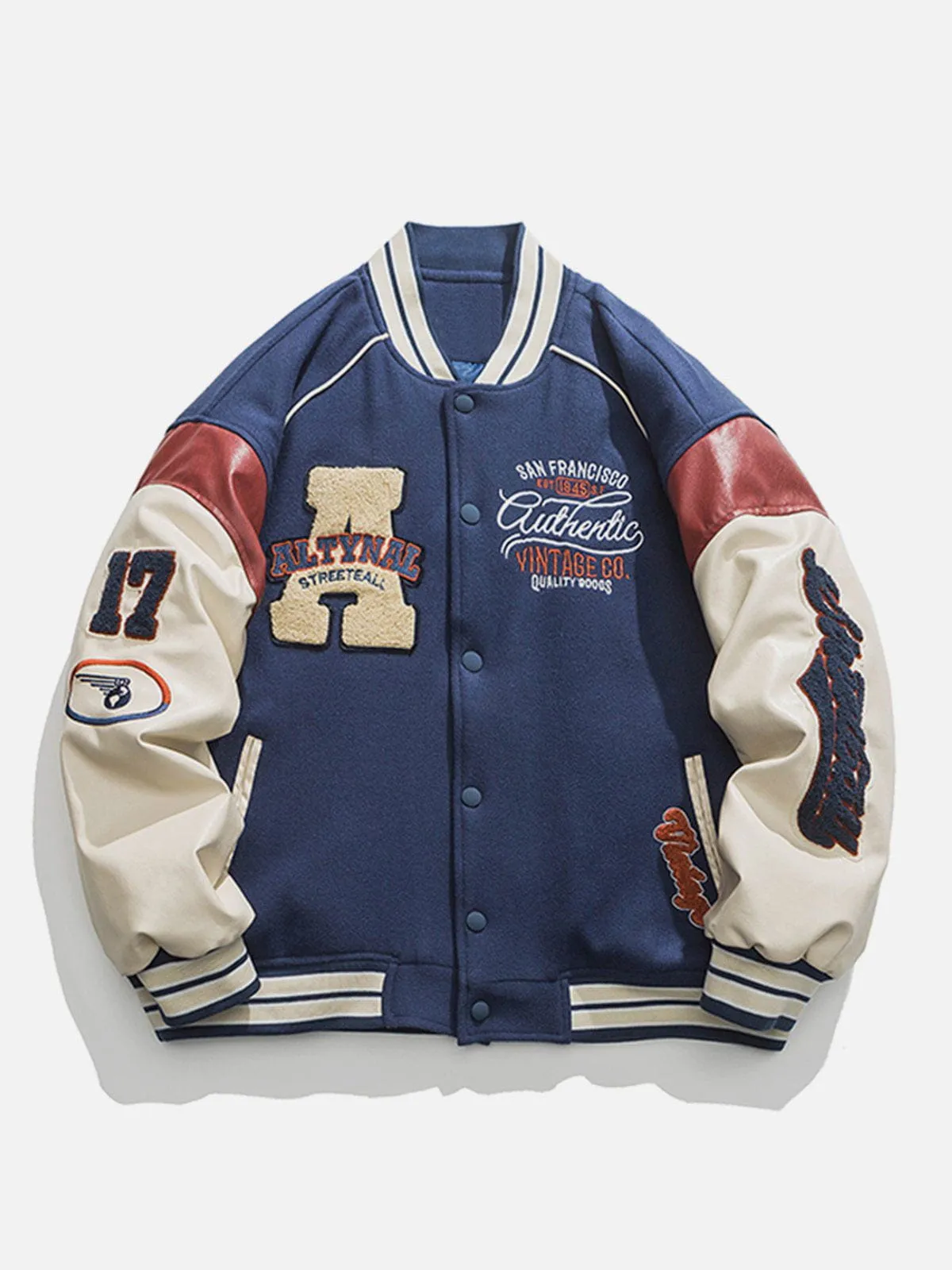 Rimiro - Contrast Stitching Thicken Varsity Jacket