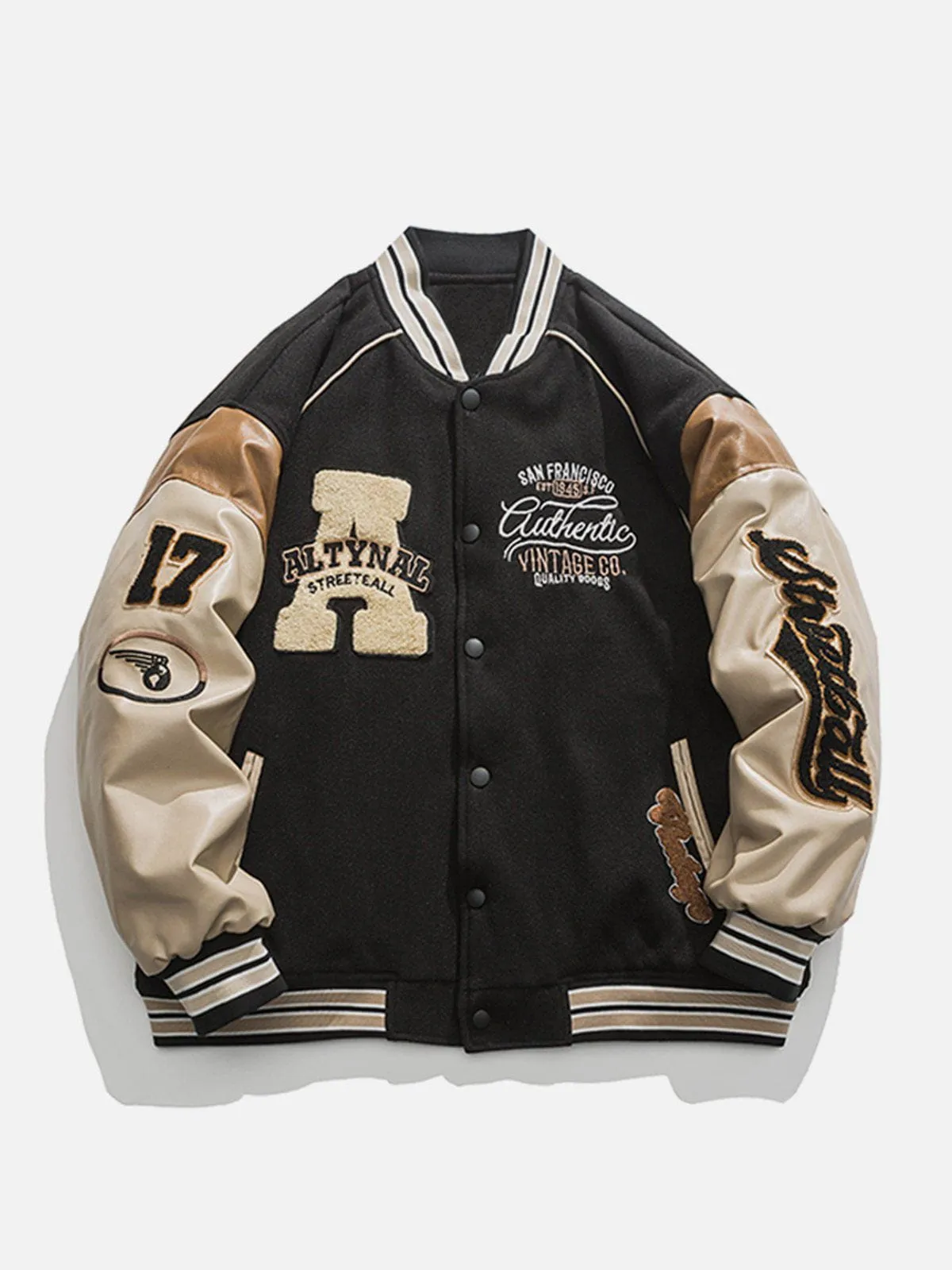 Rimiro - Contrast Stitching Thicken Varsity Jacket
