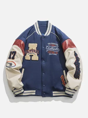 Rimiro - Contrast Stitching Thicken Varsity Jacket