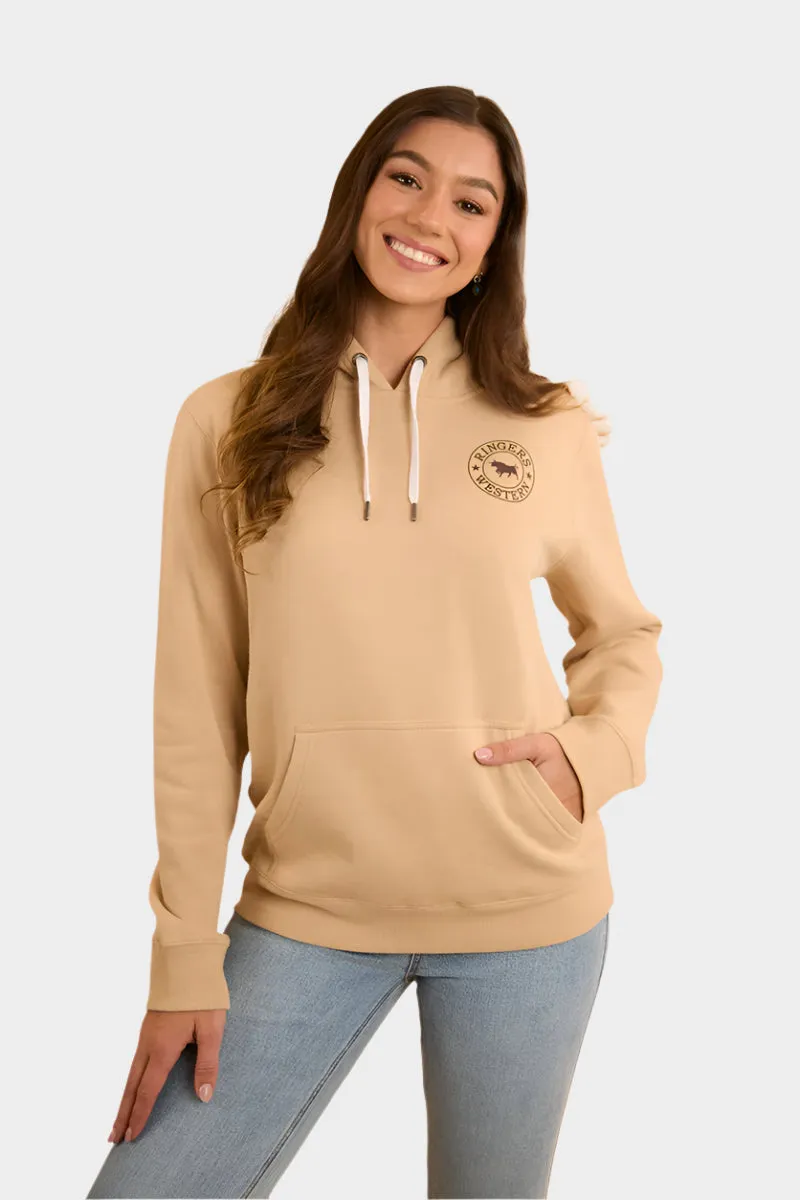 Ringers Western Womens Signature Bull Pullover Hoodie - Dark Sand / Chocolate