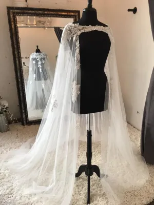 Roycebridal Roycebridal Long Bridal Wedding Cape Veil With Lace multiple White/ivory Wraps Appliques Lace Wedding Jacket Bridal Cloak