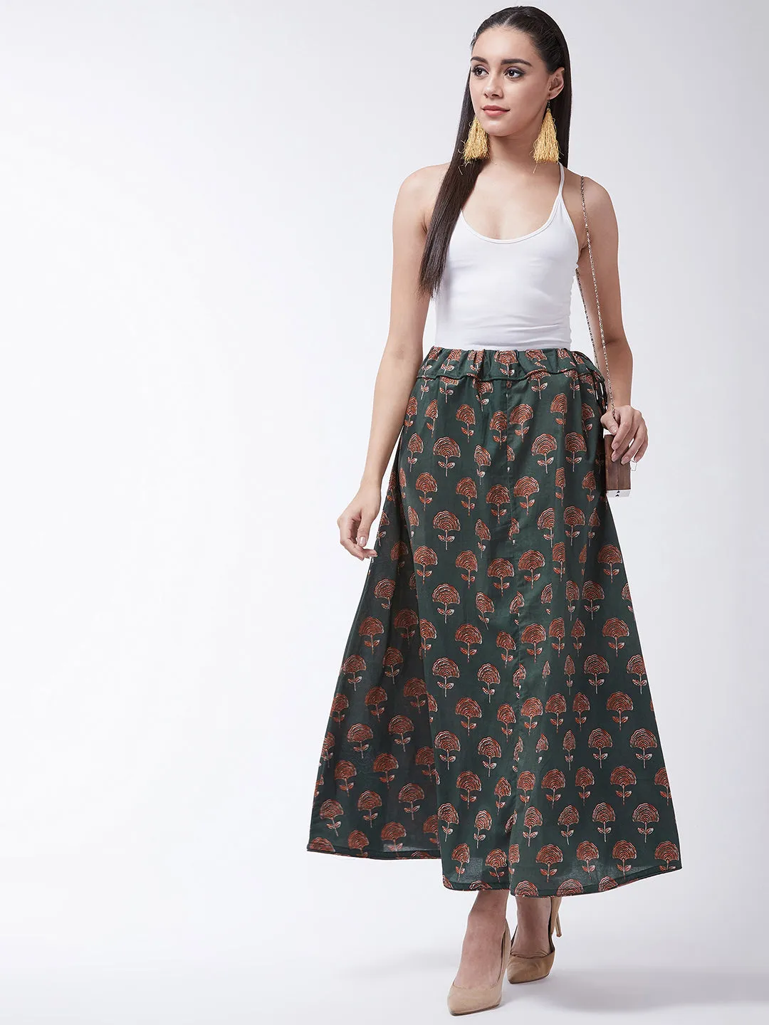 Sage Green Boota Print Skirt
