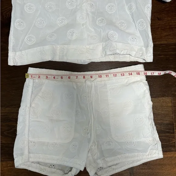 Saint Geraldine White Eyelet Happy Face Camp Short &amp; Top Set Sz S #0557