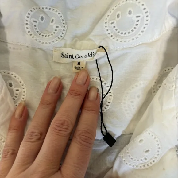 Saint Geraldine White Eyelet Happy Face Camp Short &amp; Top Set Sz S #0557