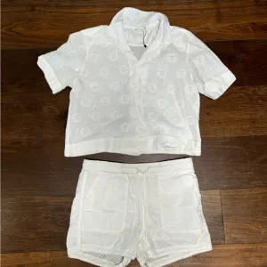 Saint Geraldine White Eyelet Happy Face Camp Short &amp; Top Set Sz S #0557