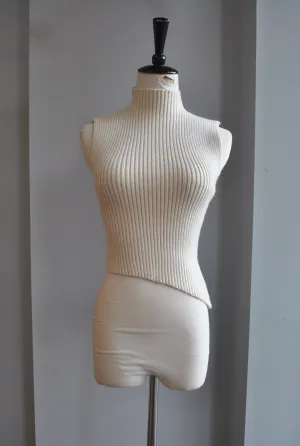 SAND COLOR ASYMMETRIC CROPPED FIT TOP WITH HIGH NECK