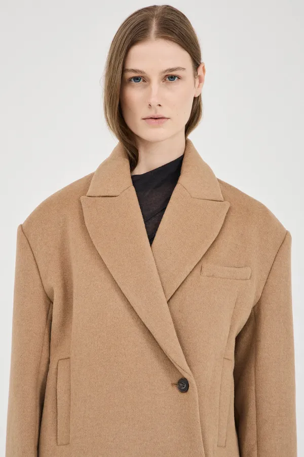 Sander Cropped Wool Coat Camel
