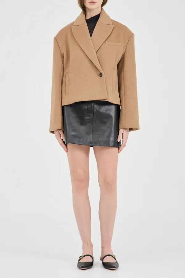 Sander Cropped Wool Coat Camel