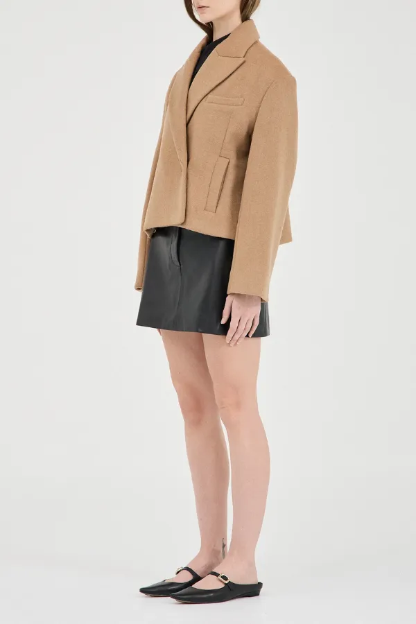 Sander Cropped Wool Coat Camel