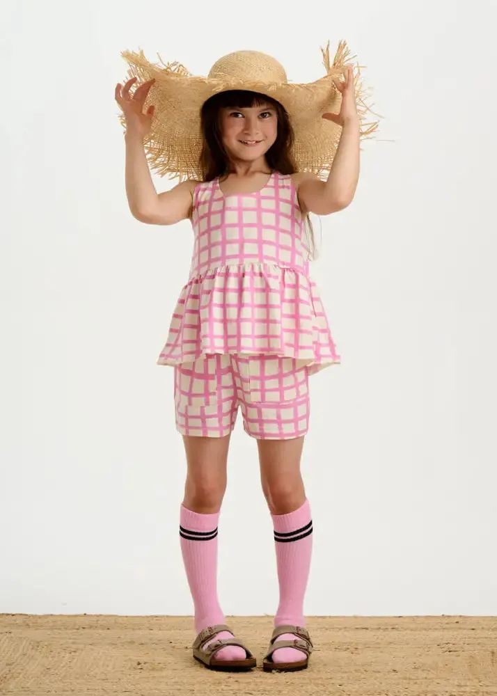 Scoops & Sailor Set - Pink Checker Baby & Kids Frill Swing Top& Short Set