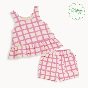 Scoops & Sailor Set - Pink Checker Baby & Kids Frill Swing Top& Short Set