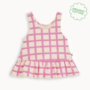 Scoops - Pink Checker Jersey Baby & Kids Frill Swing Top