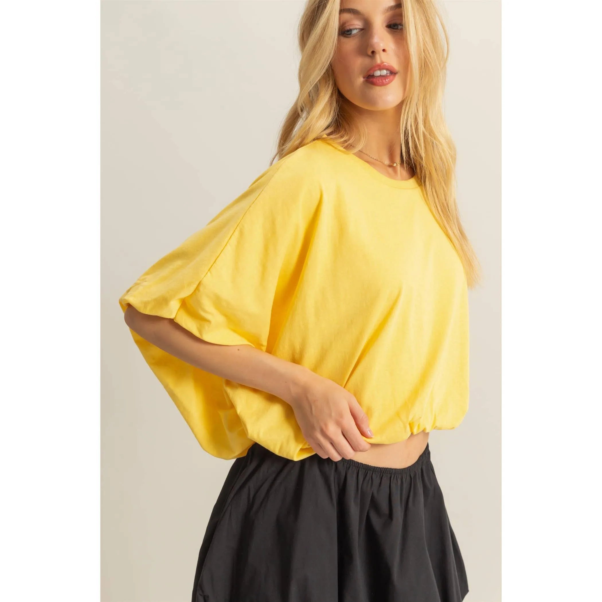Scottie- Short Sleeve Knit Bubble Hem Top