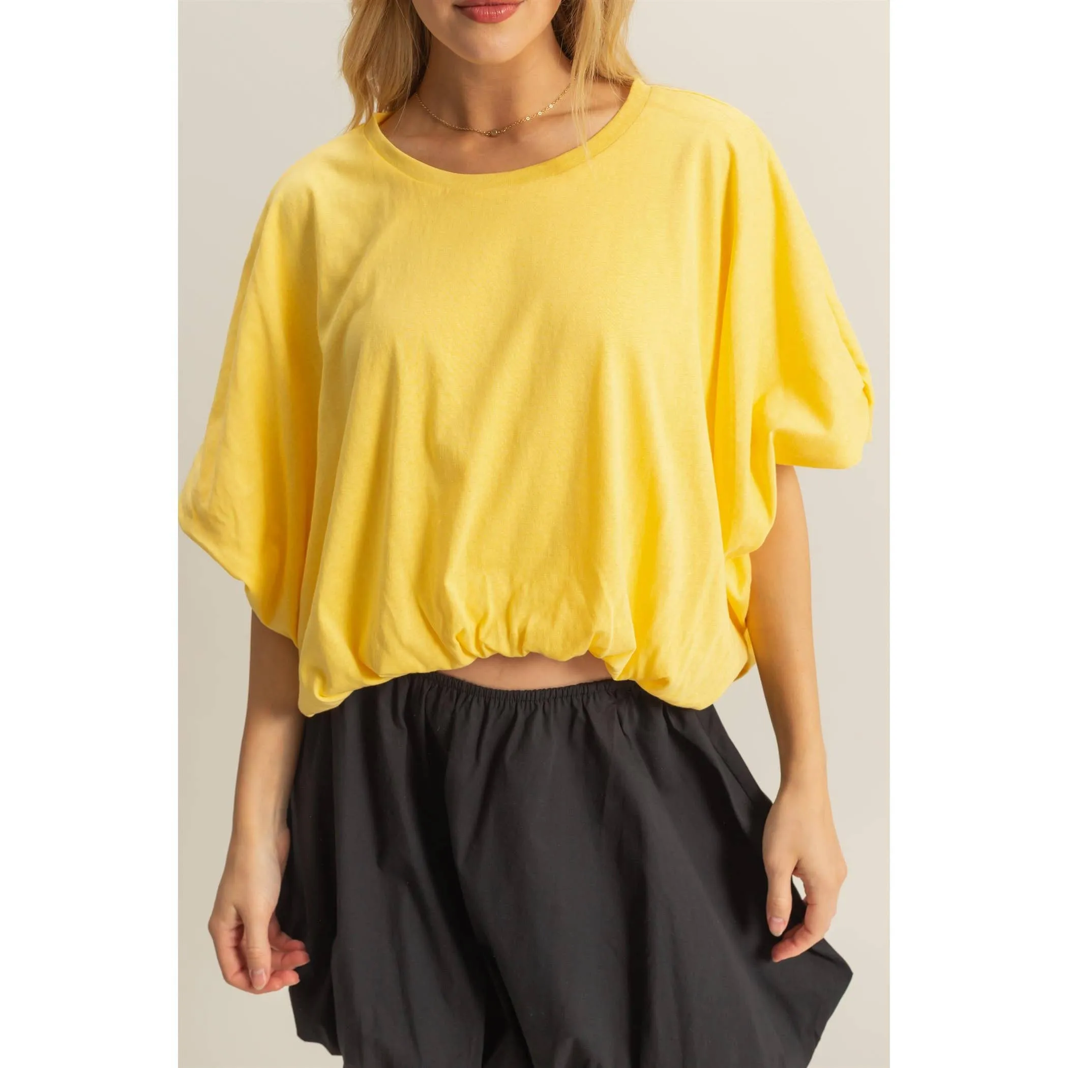 Scottie- Short Sleeve Knit Bubble Hem Top