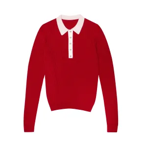 Seamless Knit Women's Poloshirt, Red