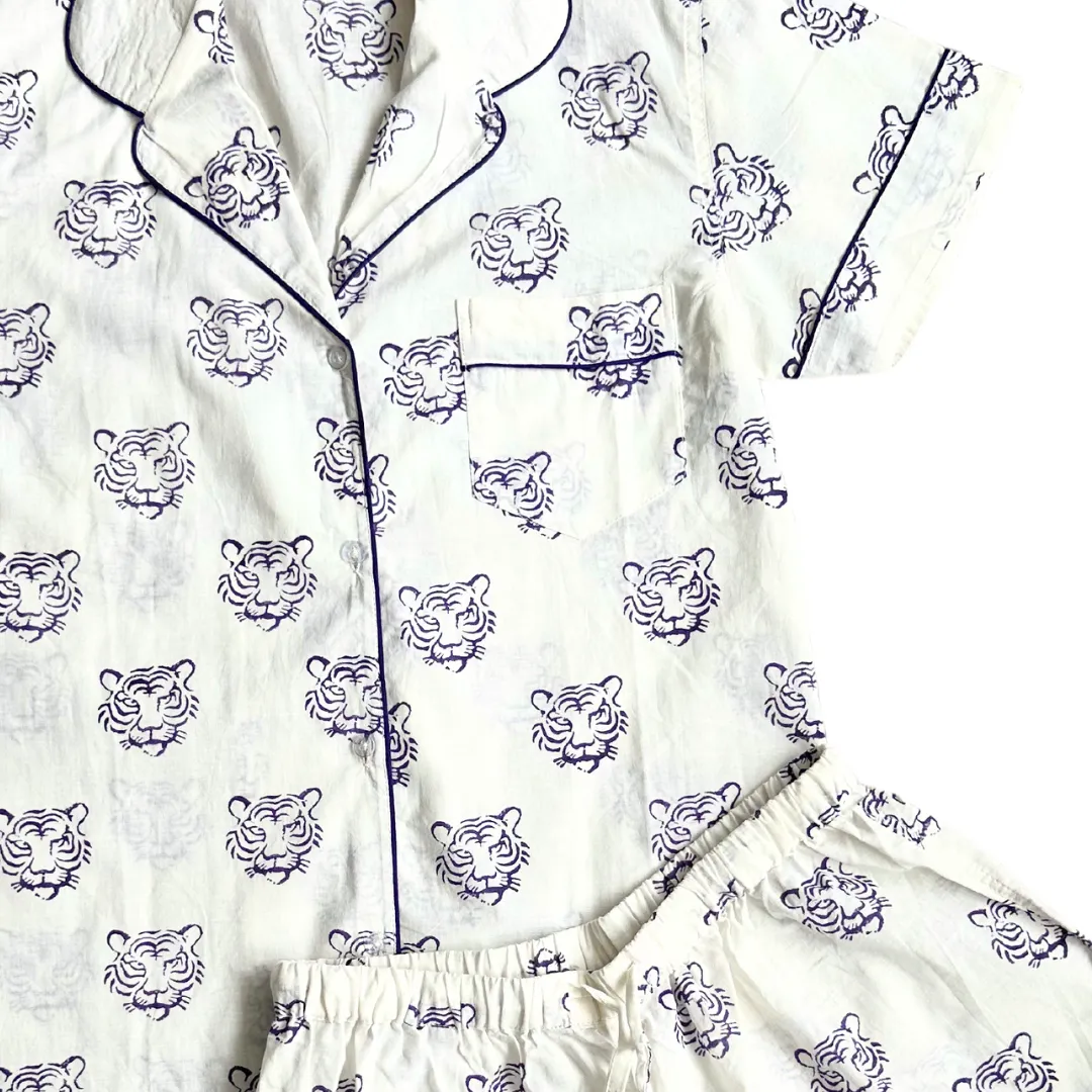 Short Pajama Sets - Purple Tiger Face
