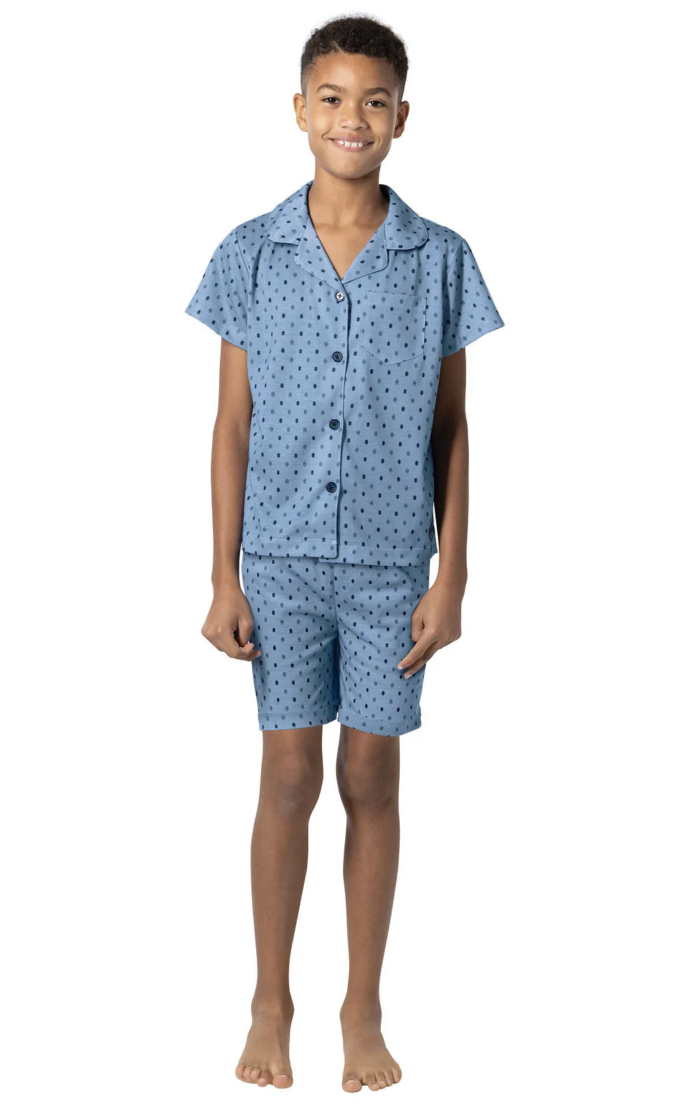 Short Sleeve Button-Front & Shorts Unisex Kids Pajamas