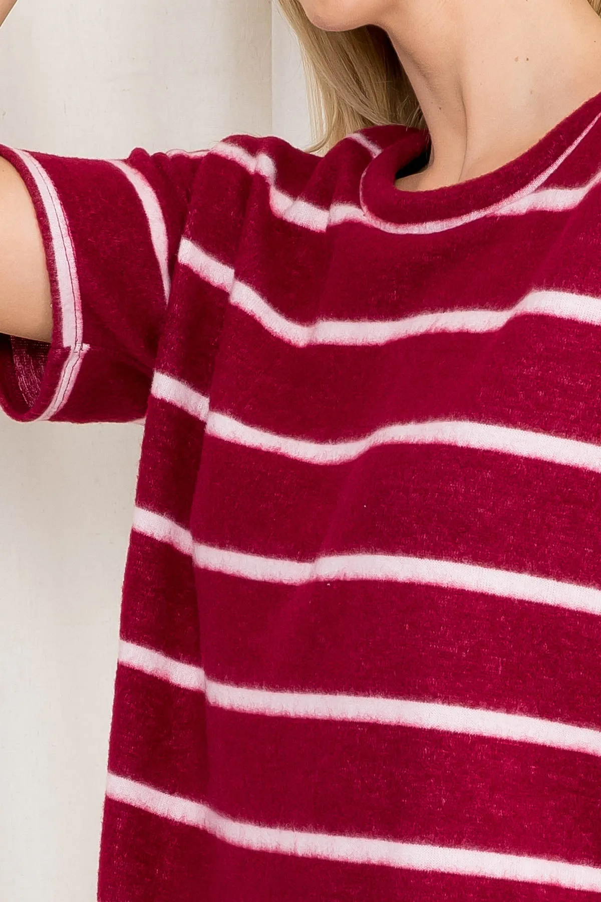 Short Sleeves Striped Top and Shorts Set With Self Tie