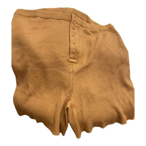 SKIMS Waffle Knit Lounge Shorts Button Front Elastic Waist Camel Plus Size 4X