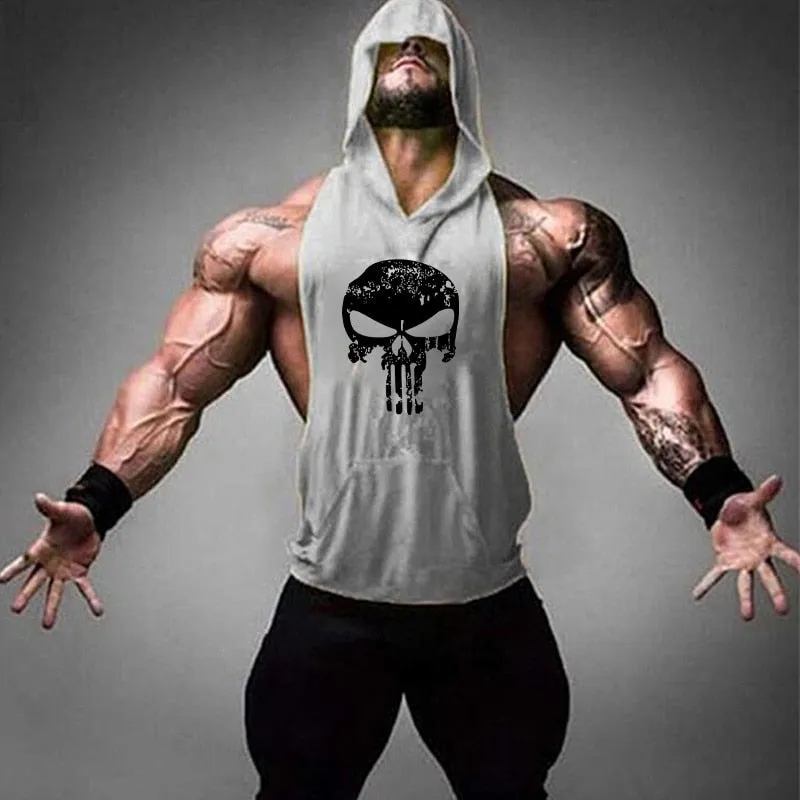 Skull Bodybuilding Stringer Shirt Fitness | Men Gym sleeveless hoodies