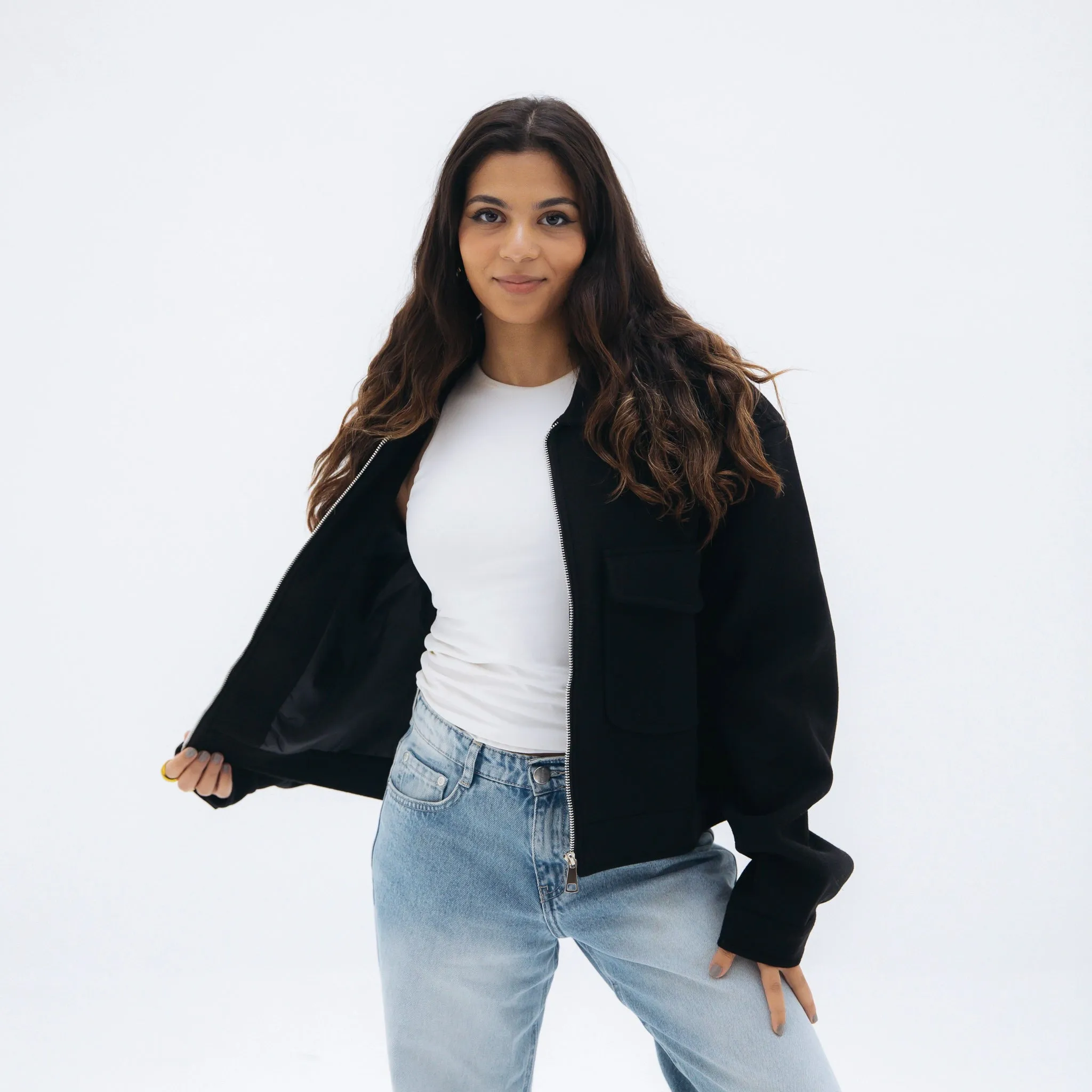 Soft cropped jacket - Black