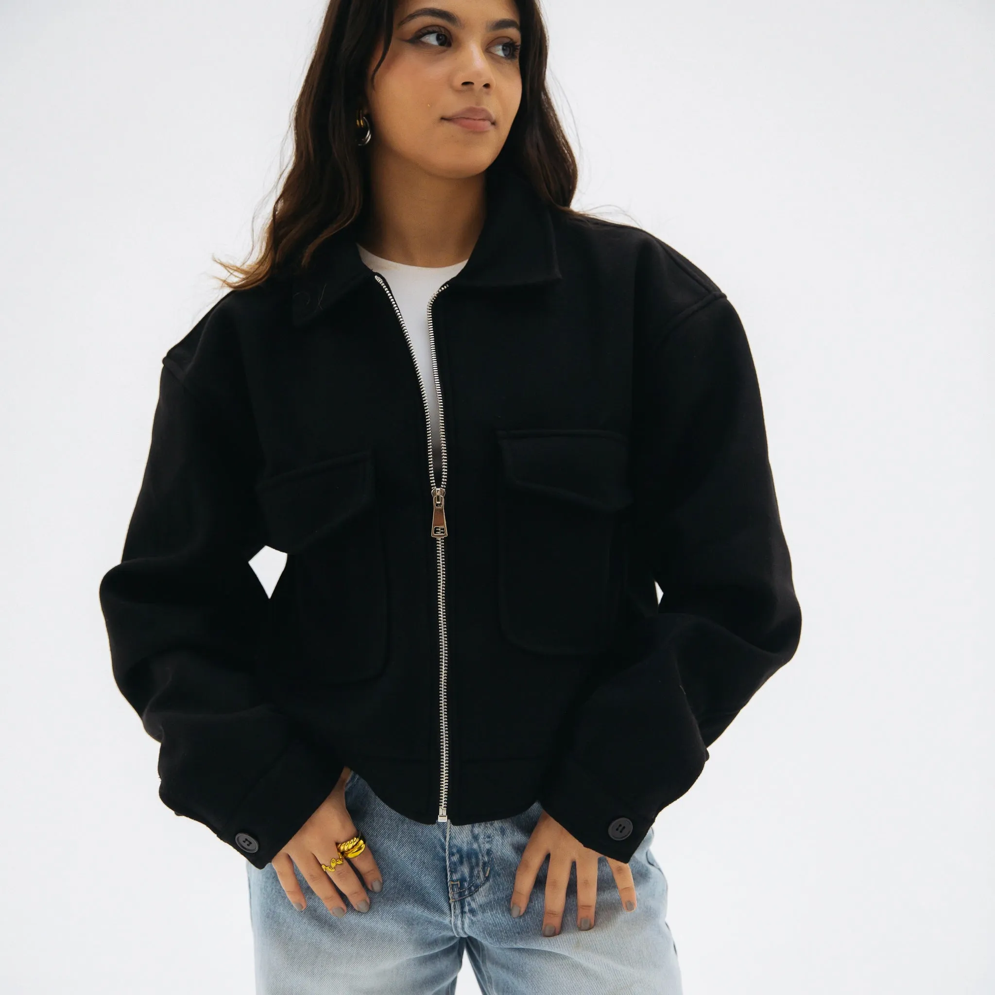 Soft cropped jacket - Black