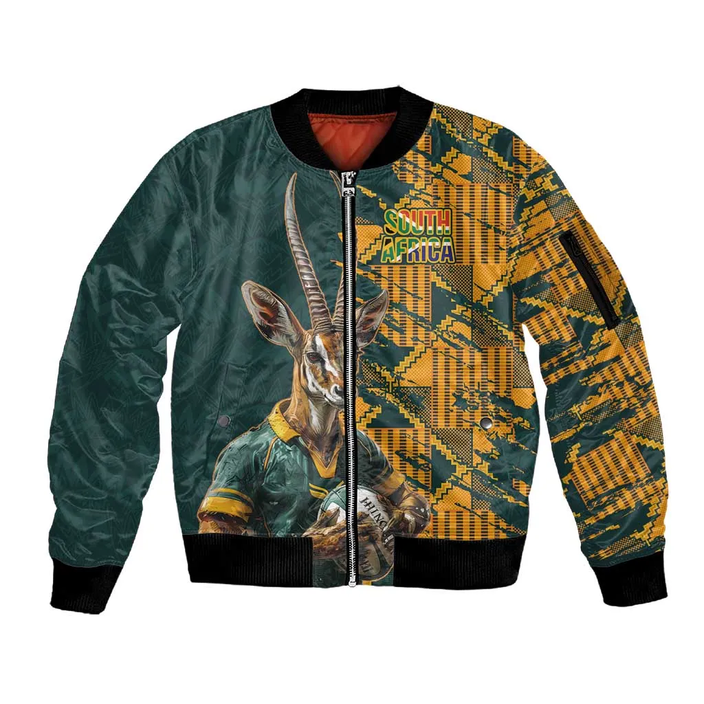 South Africa Rugby Custom Sleeve Zip Bomber Jacket Afro Springboks Mascot Sporty Version LT9