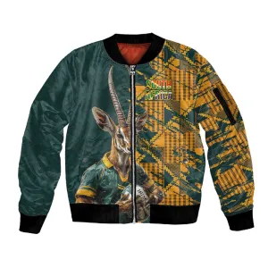 South Africa Rugby Custom Sleeve Zip Bomber Jacket Afro Springboks Mascot Sporty Version LT9