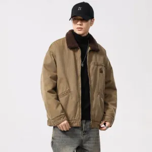 Stain-Resistant Windproof Zip Up Trucker Jacket for Men