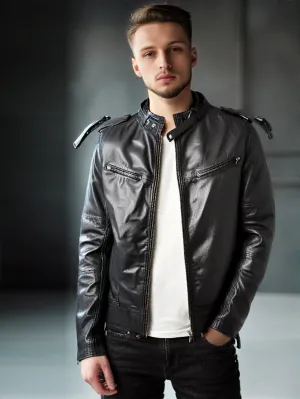 Stand Collar Classy Leather Bomber Jackets for Men