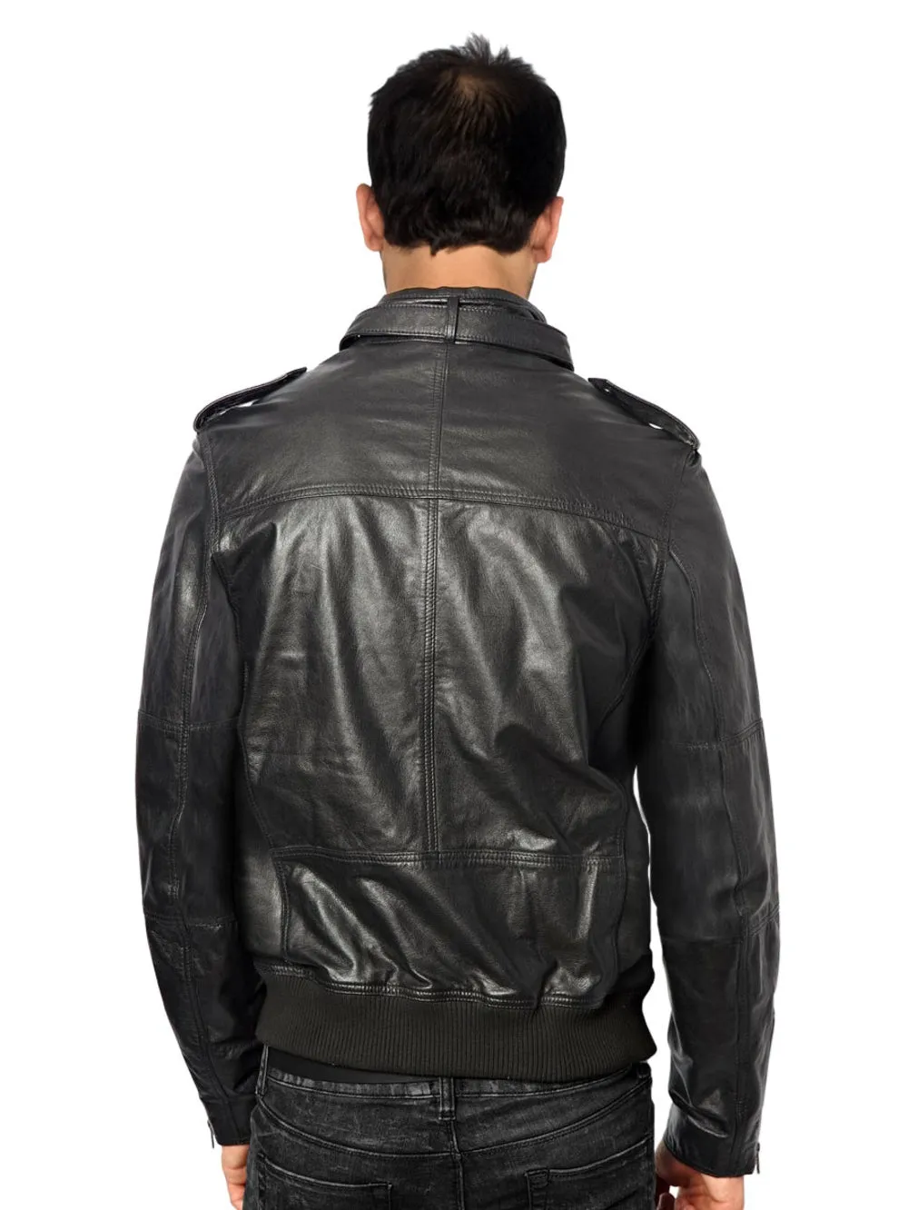 Stand Collar Classy Leather Bomber Jackets for Men