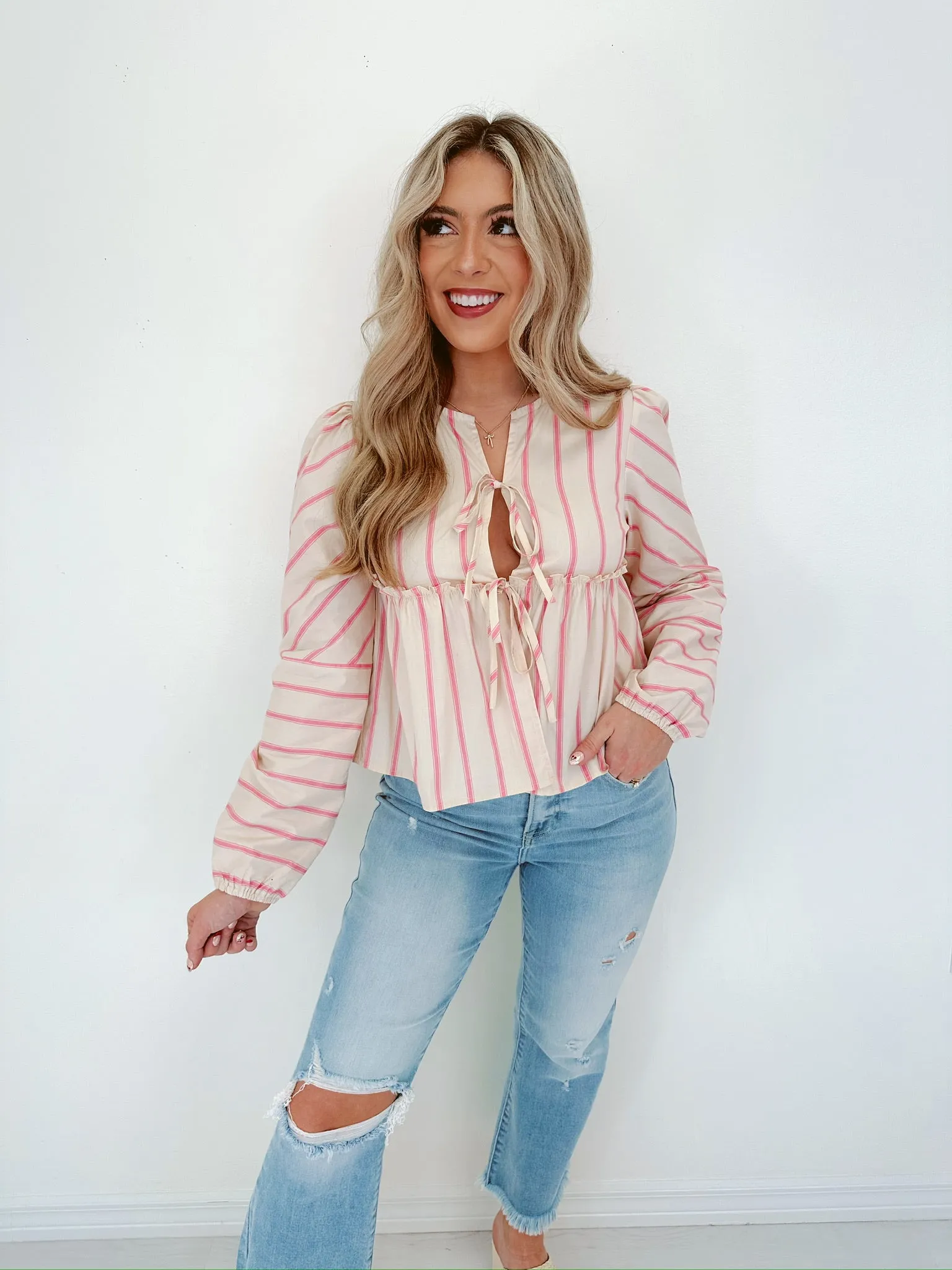 Stand Out Striped Bow Front Crop Top