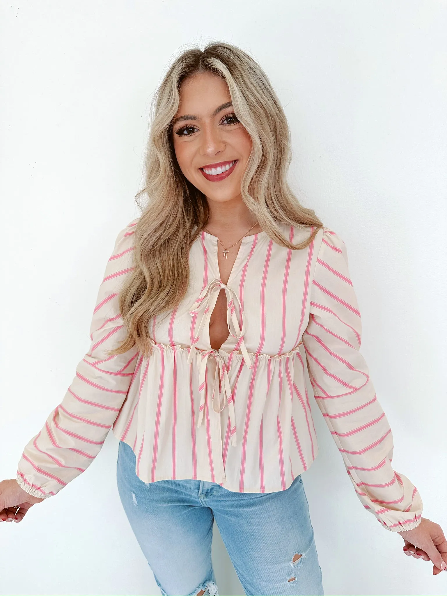 Stand Out Striped Bow Front Crop Top