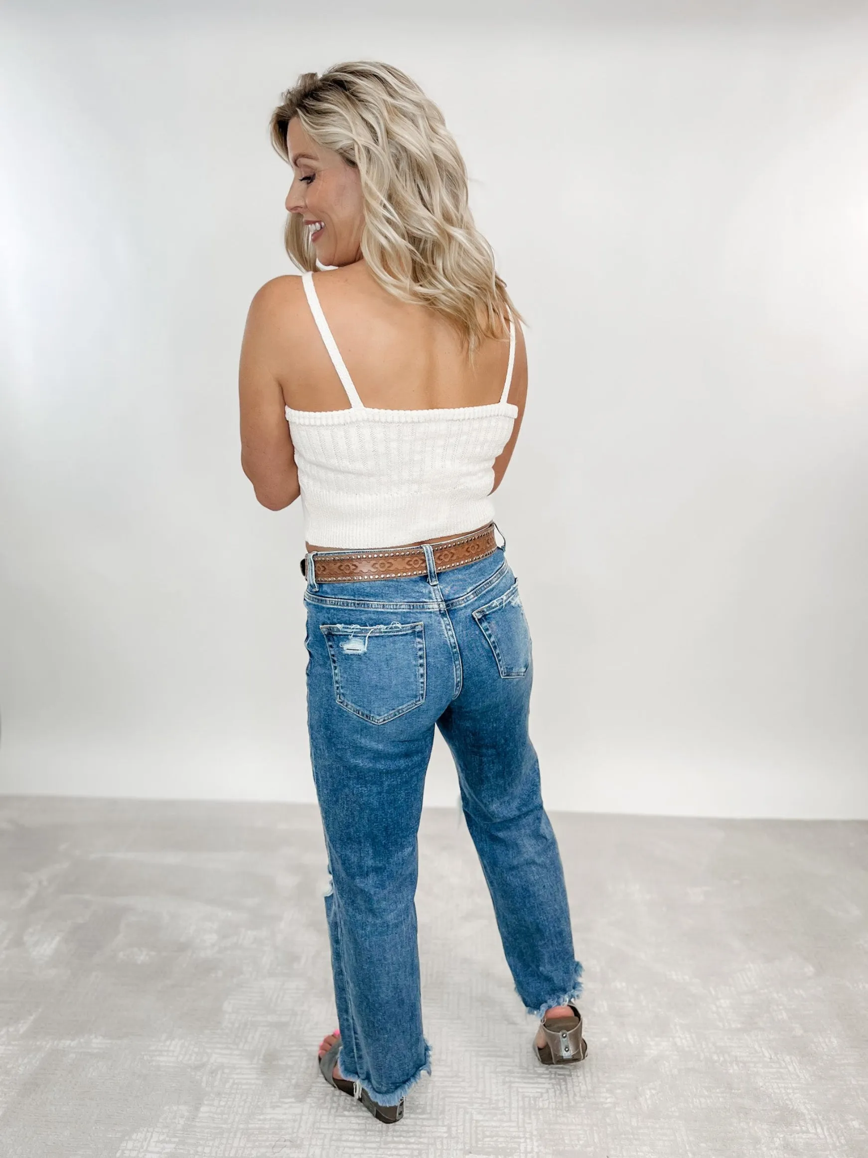 Starting Point Ribbed Hem Knit Tank, Cream
