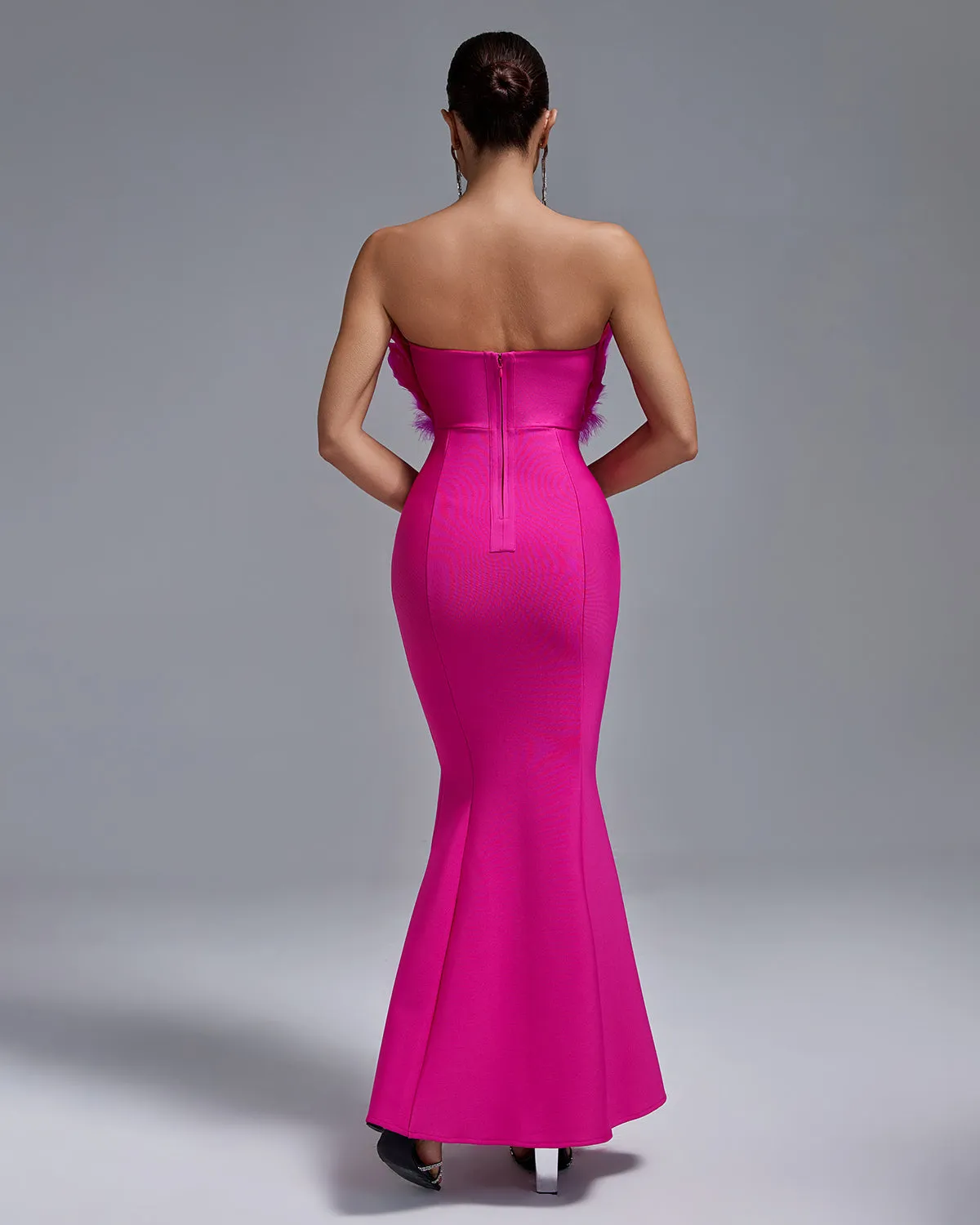 Strapless Feather Maxi Bandage Dress