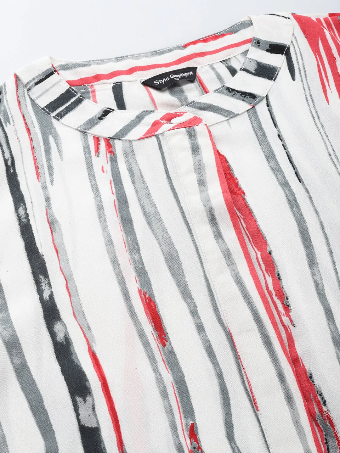 Style Quotient Women Off White And Multi Stripe Polyester Regular Smart Casual Sleeveless Top