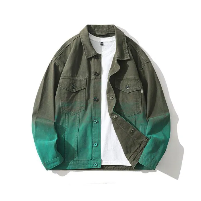 Stylish Gradient Denim Jacket with Double Stitching