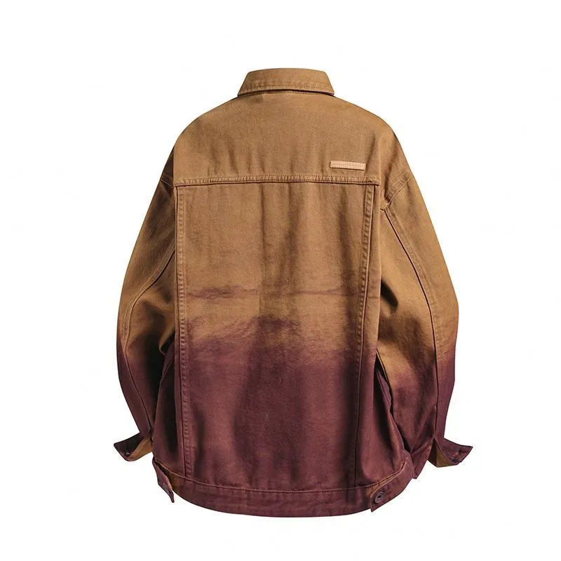 Stylish Gradient Denim Jacket with Double Stitching