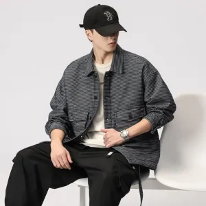 Stylish Men's Denim Trucker Jacket Featuring Large Pockets and Drawstring Hem