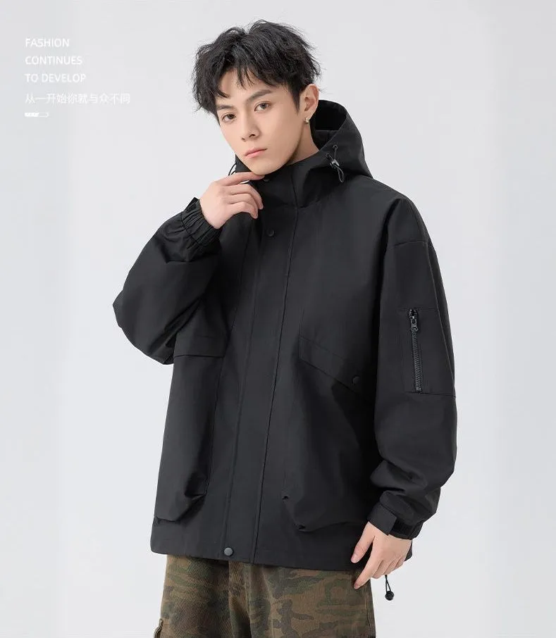 Stylish Zip Up Men's Raincoat with Stand-Up Collar and Elastic Band Cuff