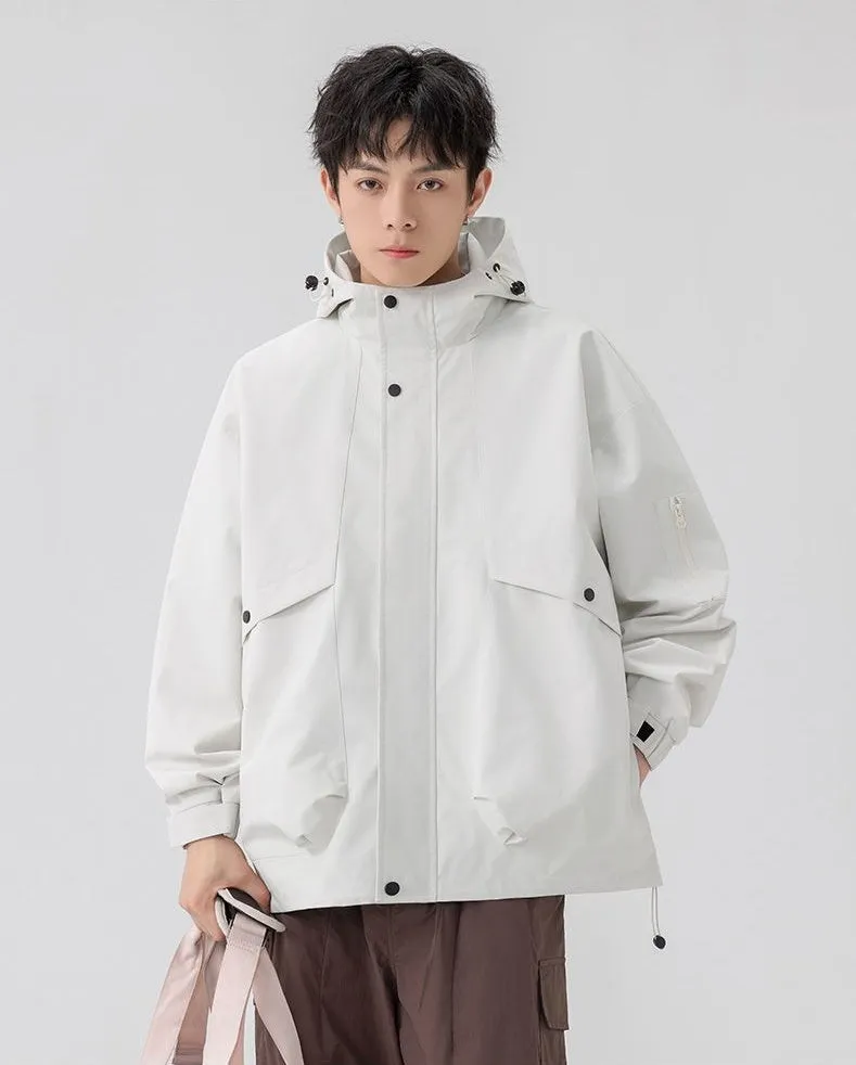 Stylish Zip Up Men's Raincoat with Stand-Up Collar and Elastic Band Cuff
