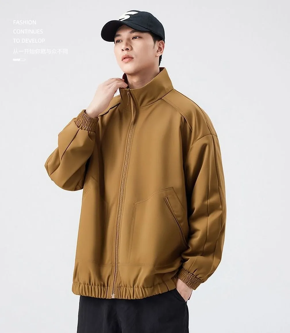 Stylish Zip Up Men's Raincoat with Stand-Up Collar and Elastic Band Cuff
