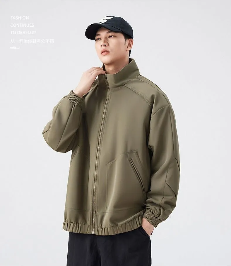 Stylish Zip Up Men's Raincoat with Stand-Up Collar and Elastic Band Cuff