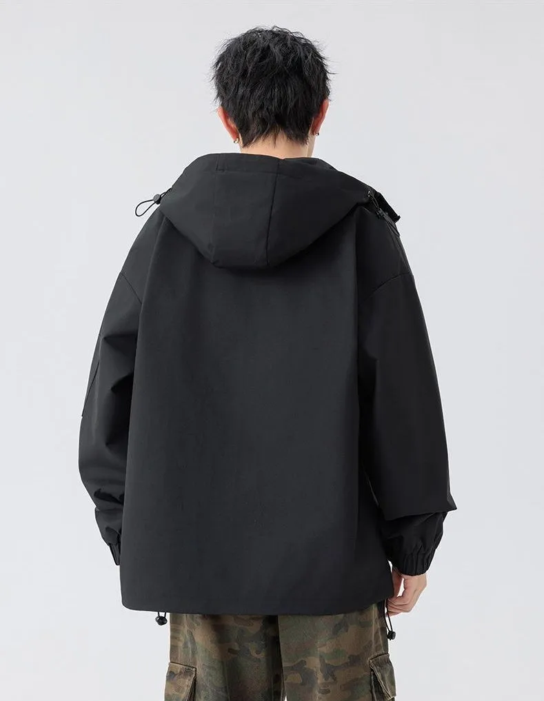 Stylish Zip Up Men's Raincoat with Stand-Up Collar and Elastic Band Cuff