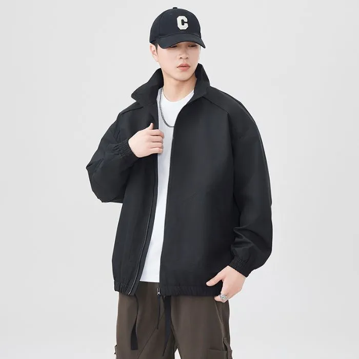 Stylish Zip Up Men's Raincoat with Stand-Up Collar and Elastic Band Cuff