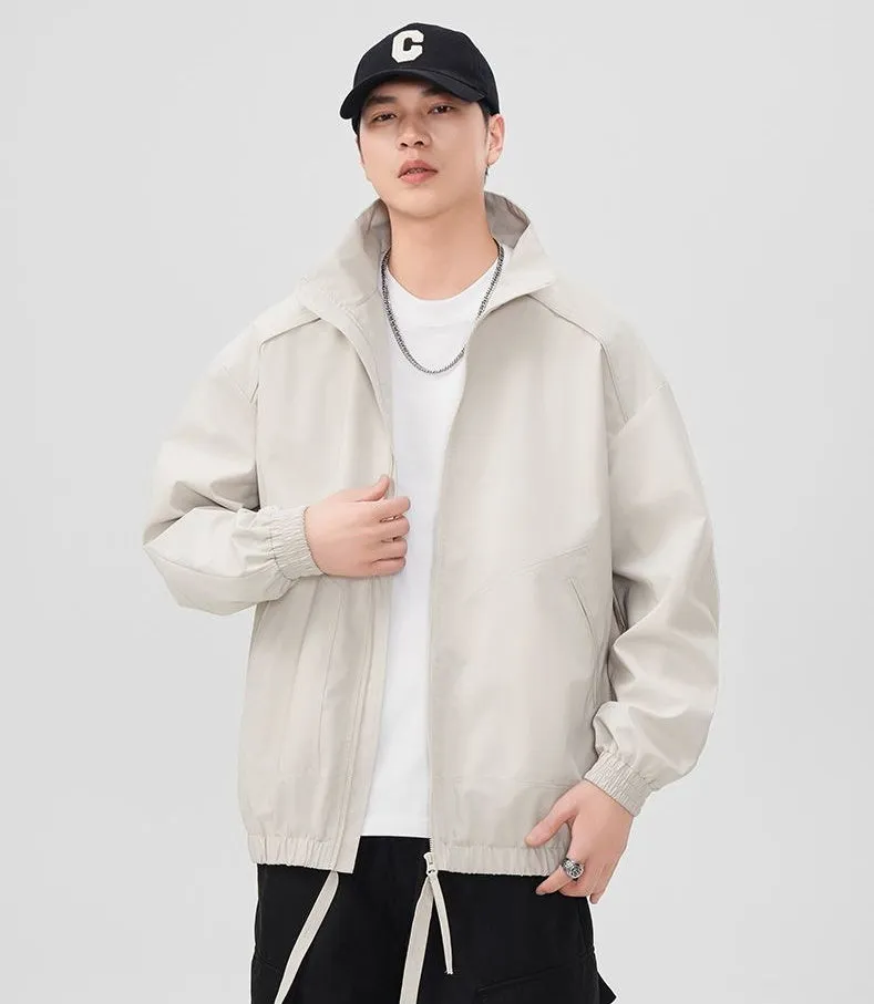 Stylish Zip Up Men's Raincoat with Stand-Up Collar and Elastic Band Cuff