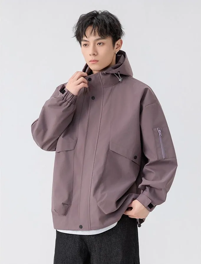 Stylish Zip Up Men's Raincoat with Stand-Up Collar and Elastic Band Cuff